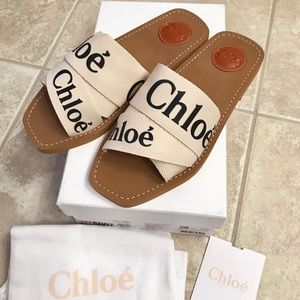 woody flat logo ribbon slide sandals